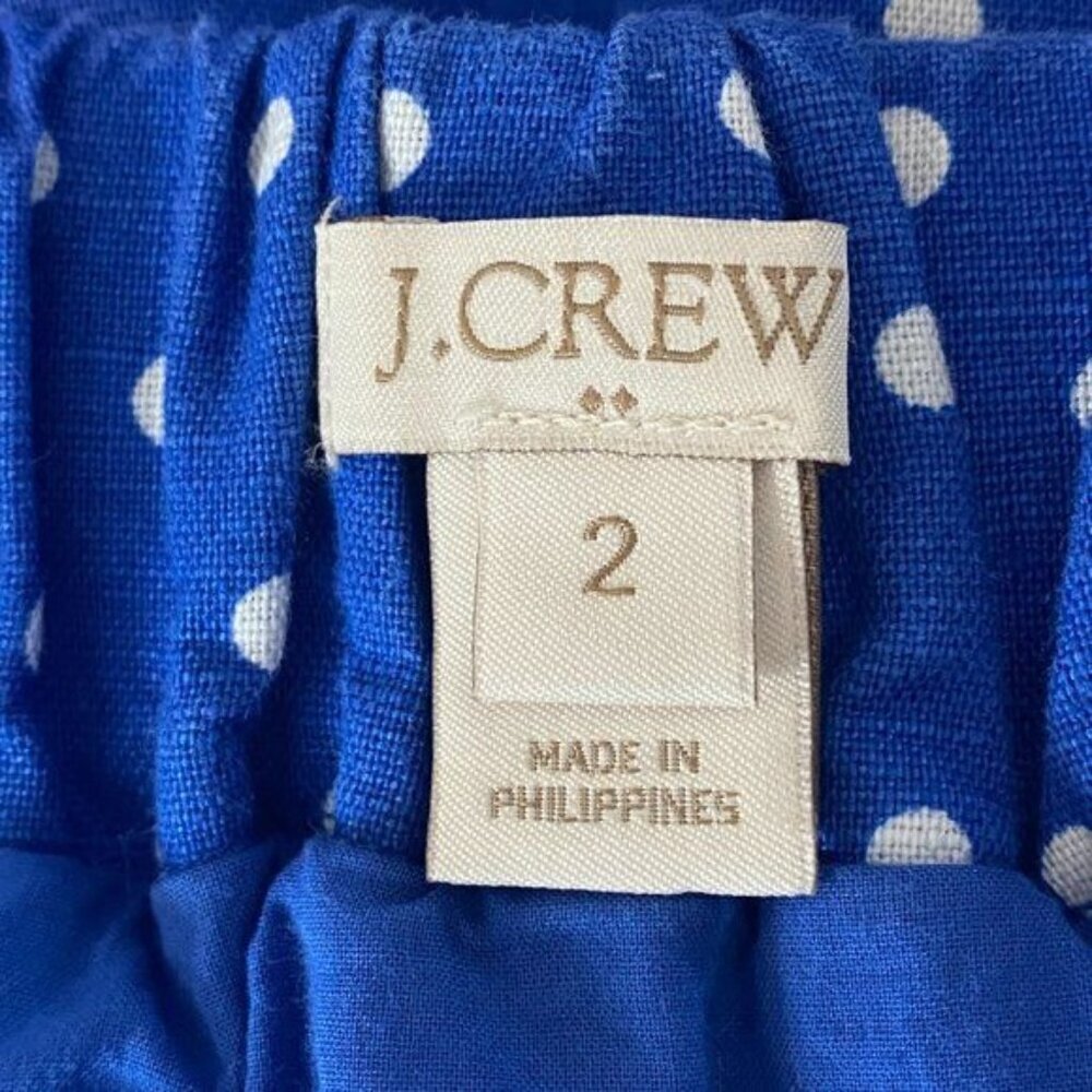 J. Crew Blue Polka Dot Linen Blend Mini Skirt Size 2 Elastic Waist Pockets Nauti - Picture 5 of 5